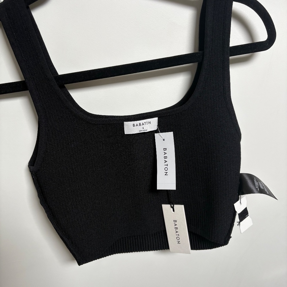 Aritzia Babaton Sculpt Knit Squareneck Cropped Ribbed Tank in Black- size SMALL - Picture 5 of 8